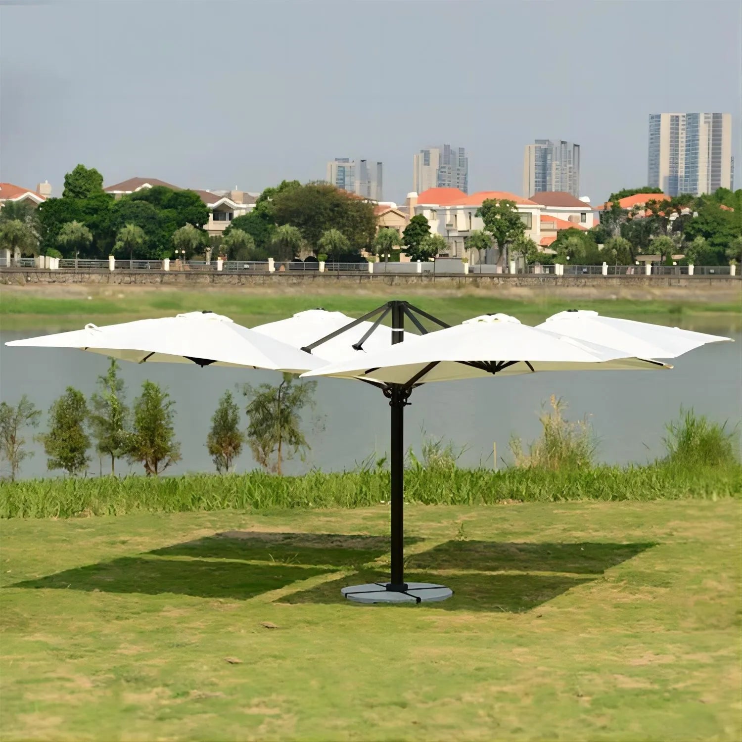 Surround yourself with shade using our Custom Four-Sided Cantilever Hanging Umbrella – stylish, functional, and personalized for an exceptional outdoor escape.