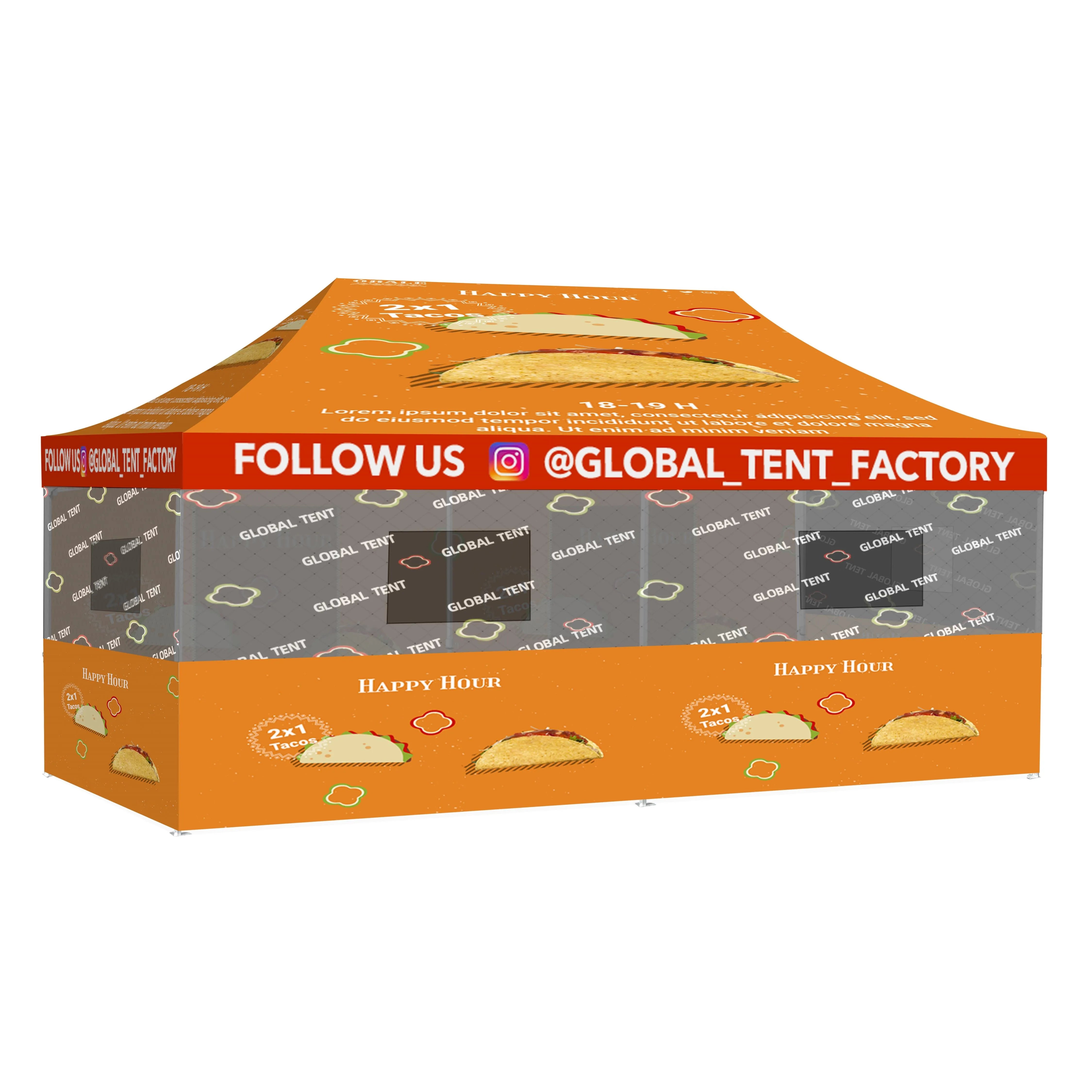 Explore our 10'x20' Custom Food Tent – perfect for food vendors. Durable construction, easy setup, and customizable branding. Elevate your culinary offerings with this eye-catching solution.